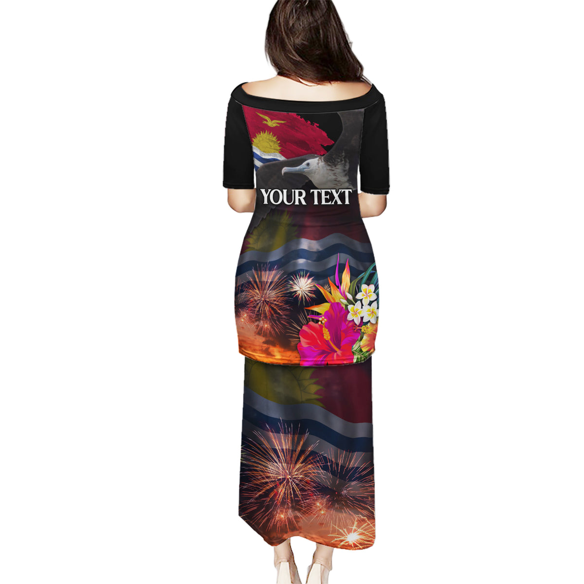 Personalised Kiribati Independence Day Puletasi Frigatebird and Plumeria Hibiscus Flower LT03 - Polynesian Pride