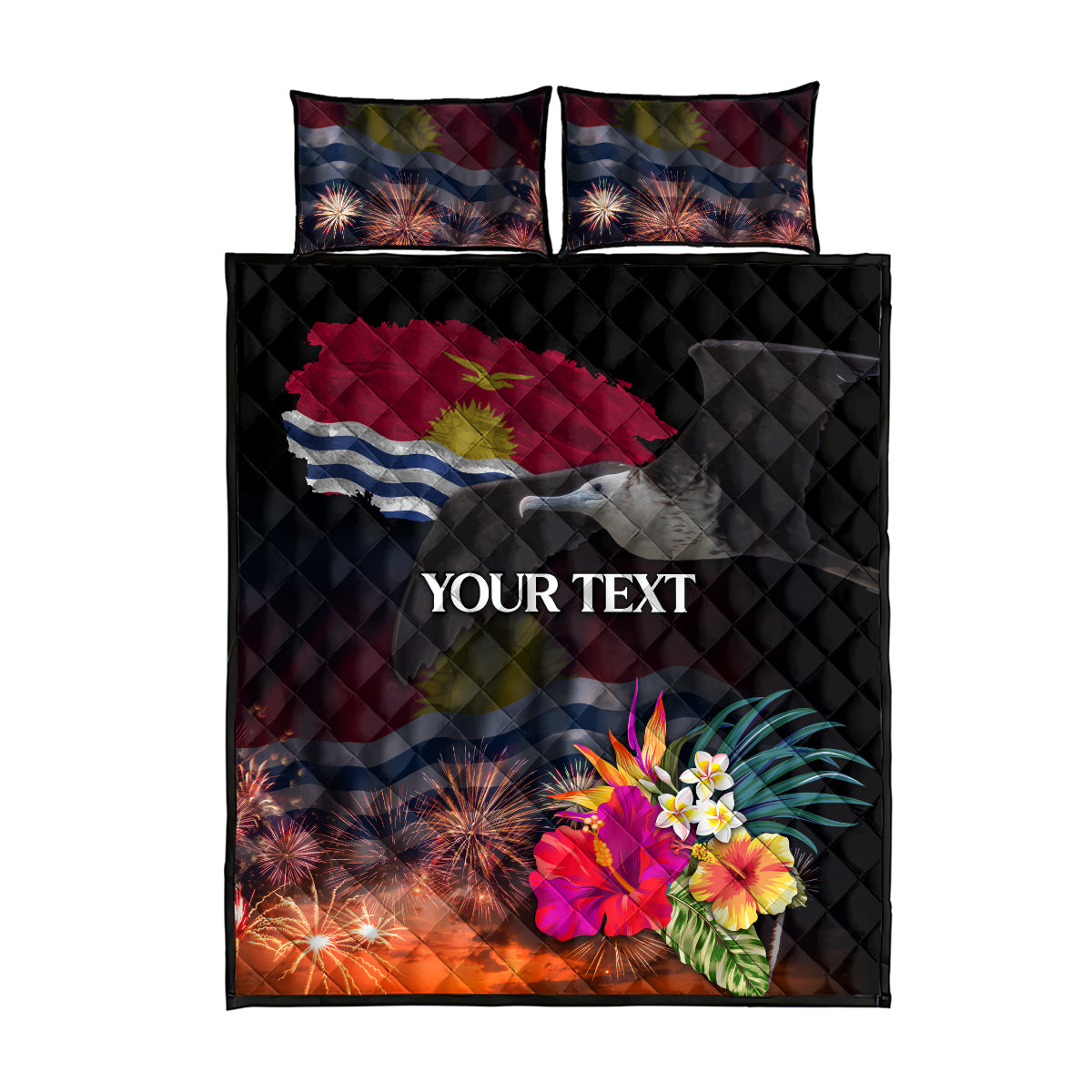 Personalised Kiribati Independence Day Quilt Bed Set Frigatebird and Plumeria Hibiscus Flower LT03 - Polynesian Pride
