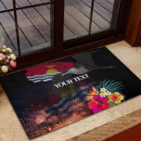 Personalised Kiribati Independence Day Rubber Doormat Frigatebird and Plumeria Hibiscus Flower LT03 - Polynesian Pride