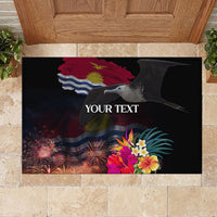 Personalised Kiribati Independence Day Rubber Doormat Frigatebird and Plumeria Hibiscus Flower LT03 - Polynesian Pride
