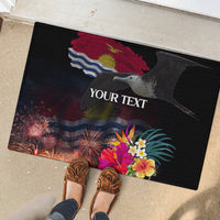 Personalised Kiribati Independence Day Rubber Doormat Frigatebird and Plumeria Hibiscus Flower LT03 - Polynesian Pride