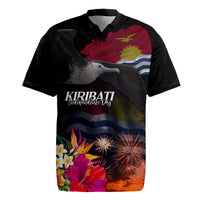 Kiribati Independence Day Rugby Jersey Frigatebird and Plumeria Hibiscus Flower
