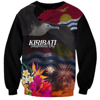 Personalised Kiribati Independence Day Sweatshirt Frigatebird and Plumeria Hibiscus Flower LT03 Unisex Black - Polynesian Pride