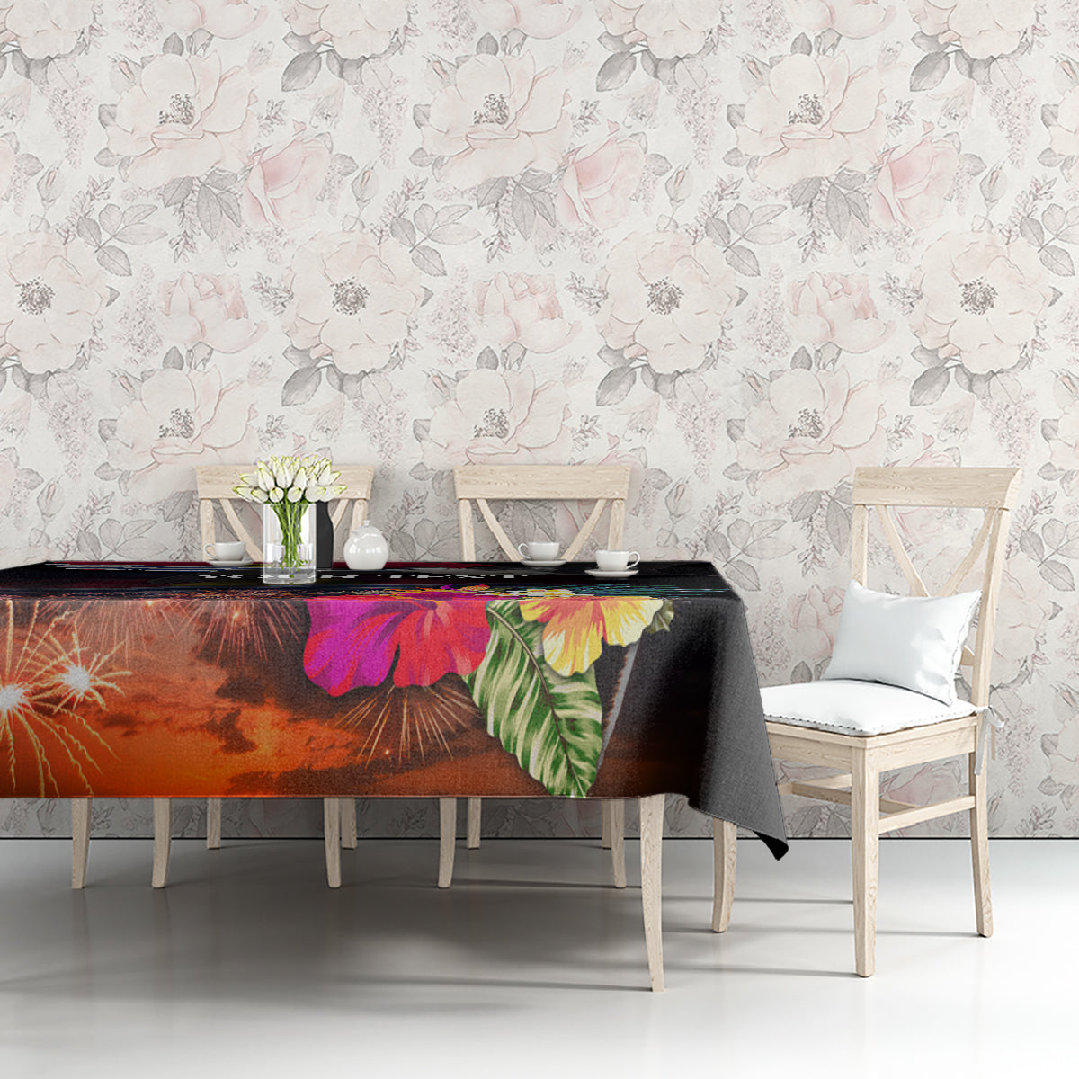 Personalised Kiribati Independence Day Tablecloth Frigatebird and Plumeria Hibiscus Flower LT03 - Polynesian Pride