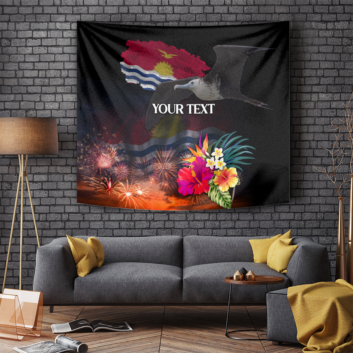 Personalised Kiribati Independence Day Tapestry Frigatebird and Plumeria Hibiscus Flower LT03 - Polynesian Pride