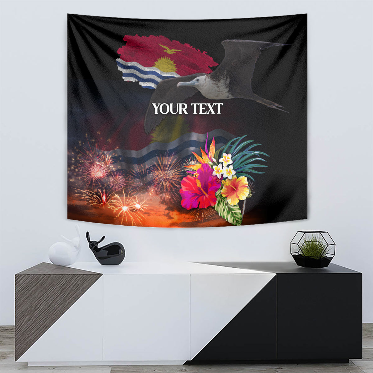 Personalised Kiribati Independence Day Tapestry Frigatebird and Plumeria Hibiscus Flower LT03 - Polynesian Pride