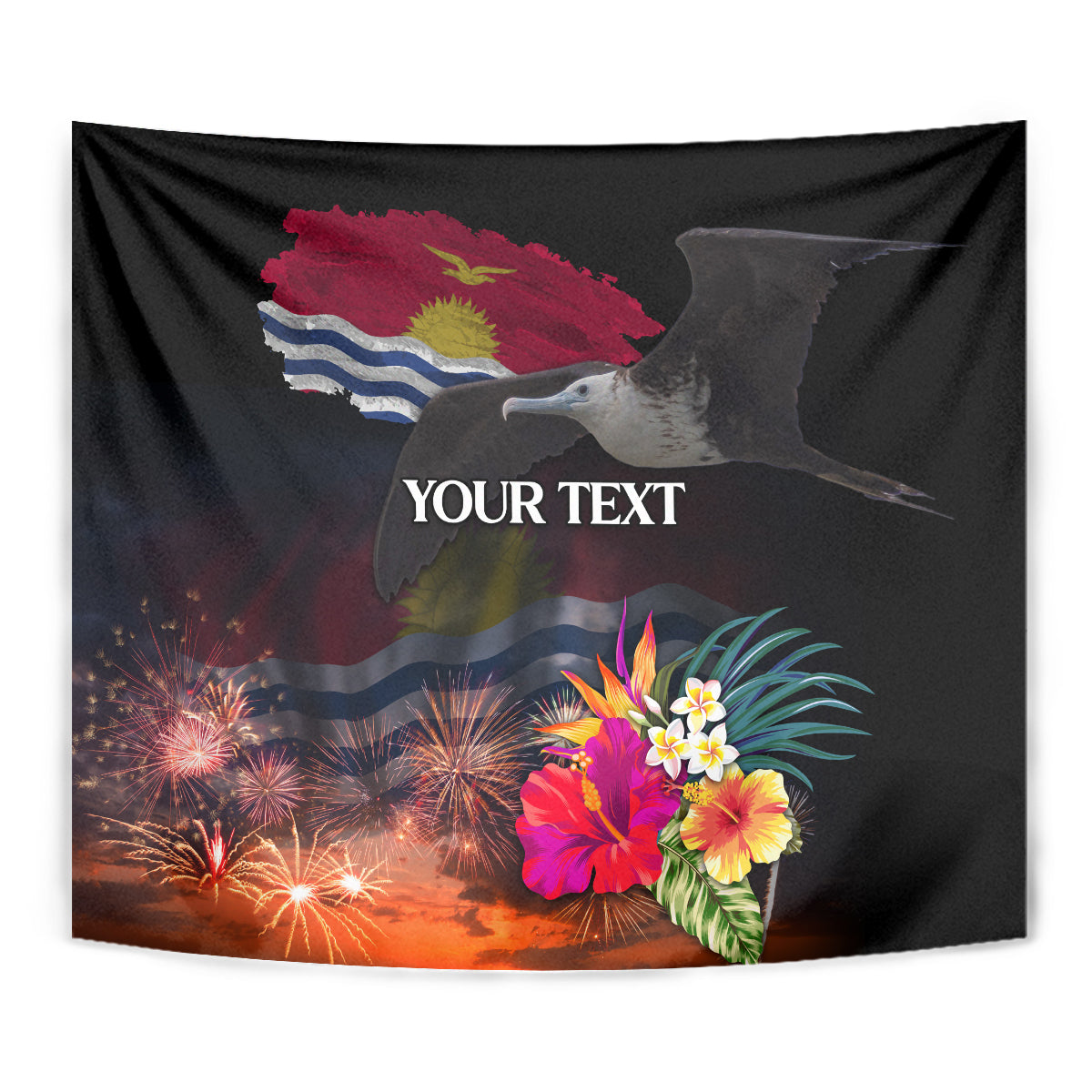 Personalised Kiribati Independence Day Tapestry Frigatebird and Plumeria Hibiscus Flower LT03 - Polynesian Pride