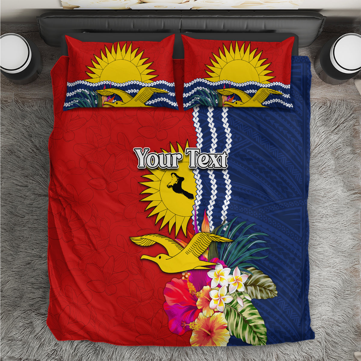 Personalised Kiribati Independence Day Bedding Set Kiribati Map With Flag Color