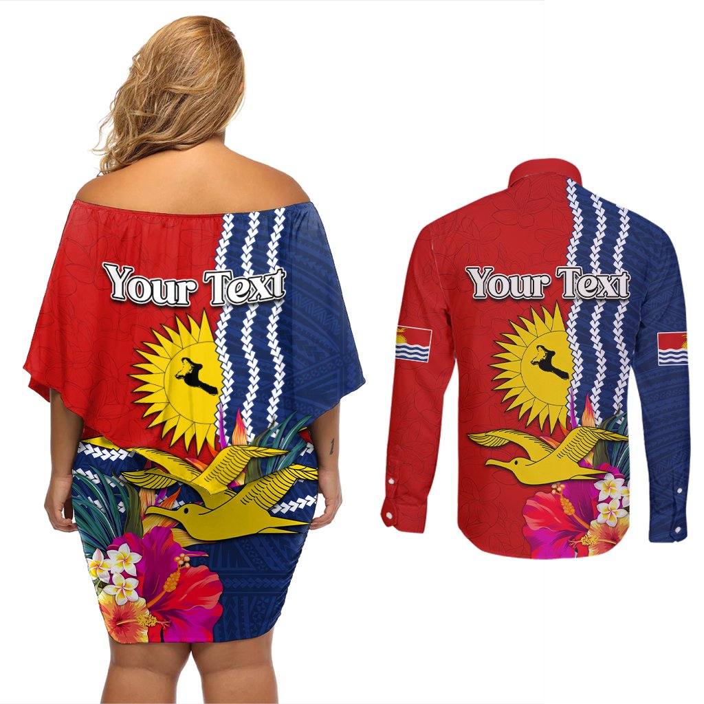Personalised Kiribati Independence Day Couples Matching Off Shoulder Short Dress and Long Sleeve Button Shirt Kiribati Map With Flag Color LT03 - Polynesian Pride