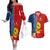 Kiribati Independence Day Couples Matching Off The Shoulder Long Sleeve Dress and Hawaiian Shirt Kiribati Map With Flag Color