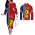 Kiribati Independence Day Couples Matching Off The Shoulder Long Sleeve Dress and Long Sleeve Button Shirt Kiribati Map With Flag Color