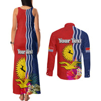 Personalised Kiribati Independence Day Couples Matching Tank Maxi Dress and Long Sleeve Button Shirt Kiribati Map With Flag Color LT03 - Polynesian Pride