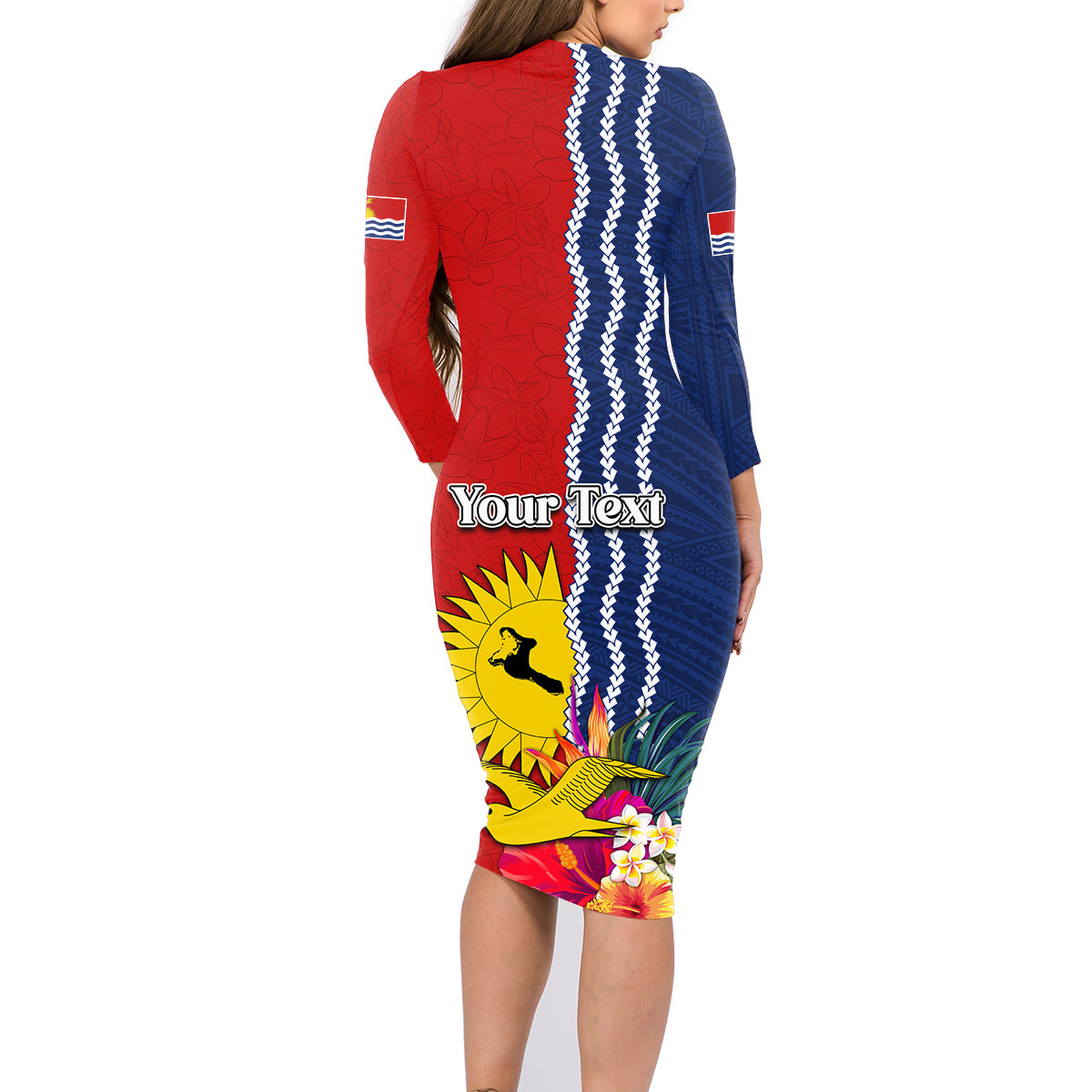 Kiribati Independence Day Family Matching Long Sleeve Bodycon Dress and Hawaiian Shirt Kiribati Map With Flag Color