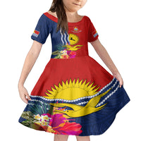 Personalised Kiribati Independence Day Family Matching Puletasi and Hawaiian Shirt Kiribati Map With Flag Color LT03 Daughter's Dress Red - Polynesian Pride