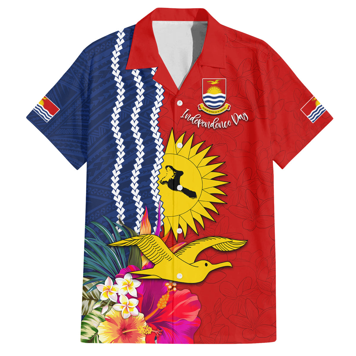 Personalised Kiribati Independence Day Family Matching Puletasi and Hawaiian Shirt Kiribati Map With Flag Color LT03 Dad's Shirt - Short Sleeve Red - Polynesian Pride