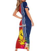 Kiribati Independence Day Short Sleeve Bodycon Dress Kiribati Map With Flag Color