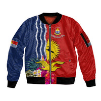 Personalised Kiribati Independence Day Sleeve Zip Bomber Jacket Kiribati Map With Flag Color LT03 Unisex Red - Polynesian Pride