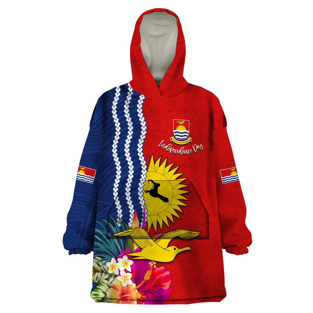 Personalised Kiribati Independence Day Wearable Blanket Hoodie Kiribati Map With Flag Color LT03 One Size Red - Polynesian Pride