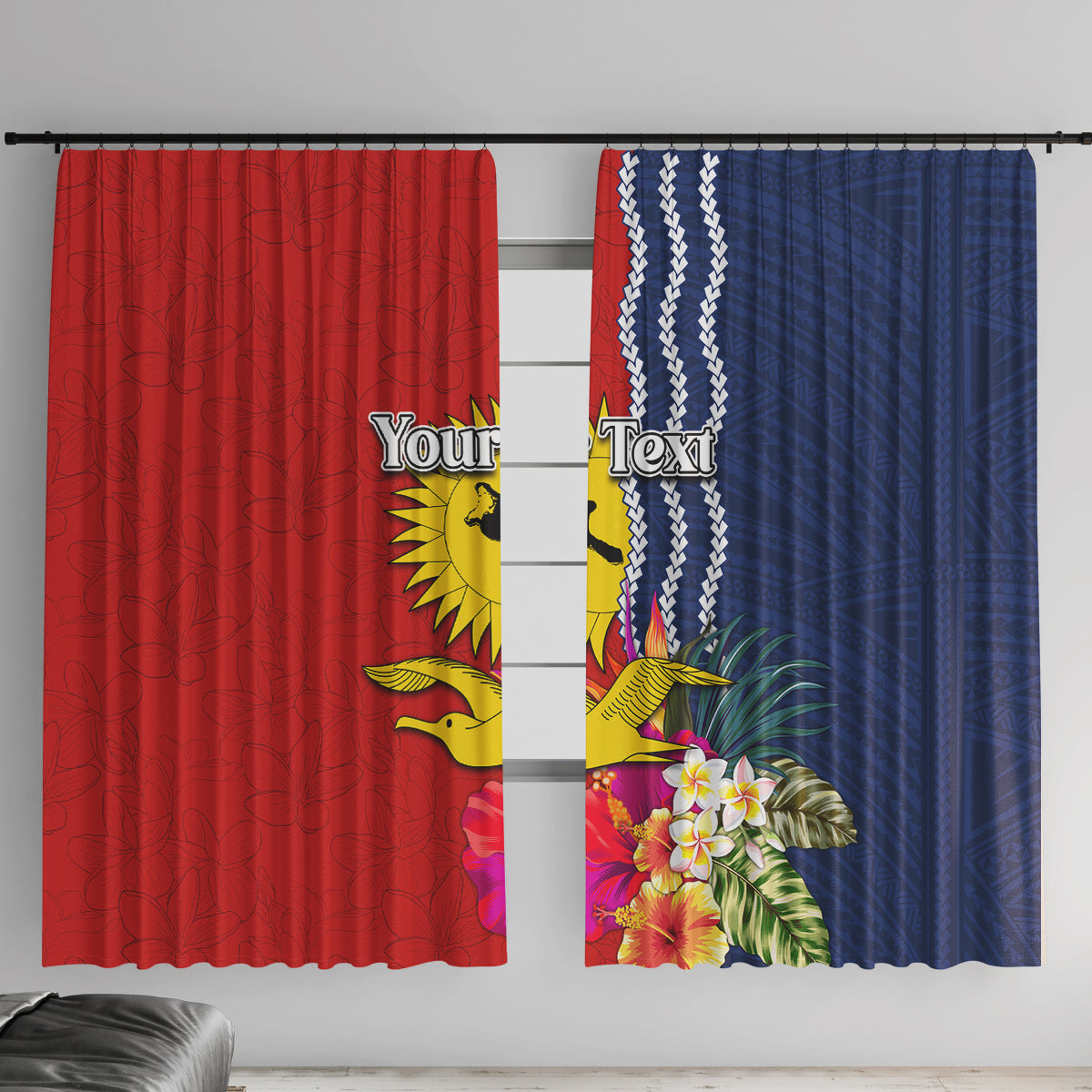 Personalised Kiribati Independence Day Window Curtain Kiribati Map With Flag Color LT03 With Hooks Red - Polynesian Pride
