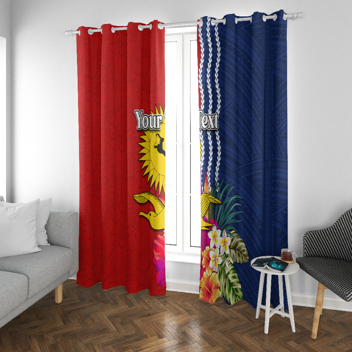 Personalised Kiribati Independence Day Window Curtain Kiribati Map With Flag Color LT03 With Grommets Red - Polynesian Pride