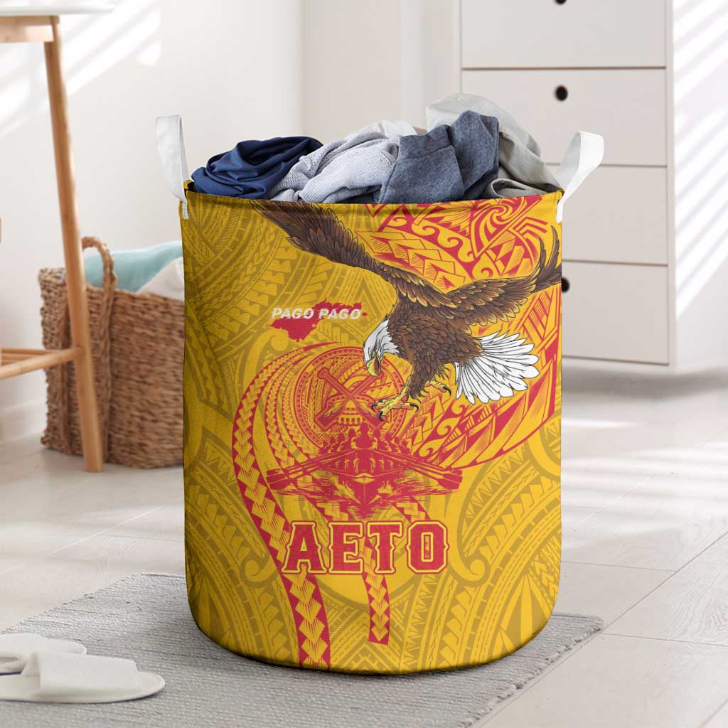 American Samoa Fautasi Race Laundry Basket Aeto Pago Pago with Eagle Samoan Tribal Patterns LT03 Multicolor - Polynesian Pride