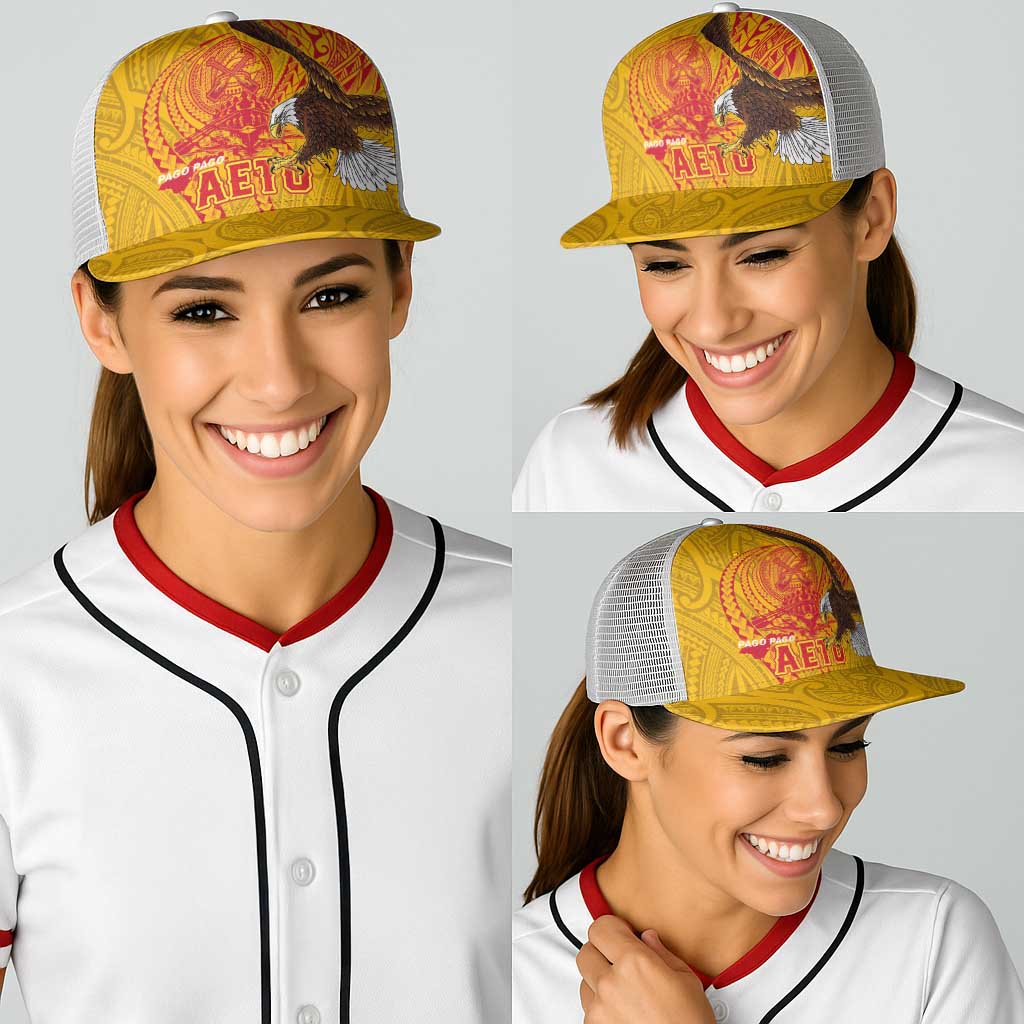 American Samoa Fautasi Race Baseball Net Cap Aeto Pago Pago with Eagle Samoan Tribal Patterns
