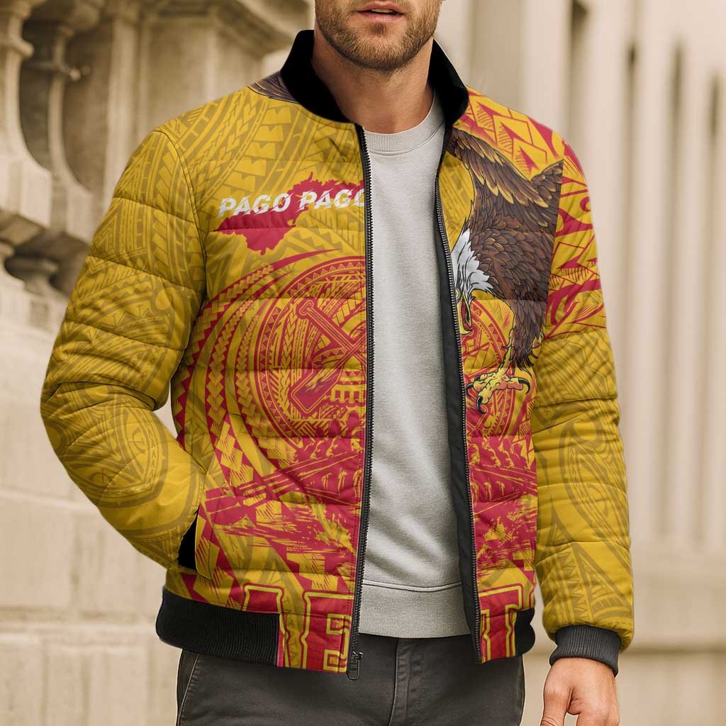 Personalized American Samoa Fautasi Race Bomber Puffer Jacket Aeto Pago Pago with Eagle Samoan Tribal Patterns LT03 - Polynesian Pride