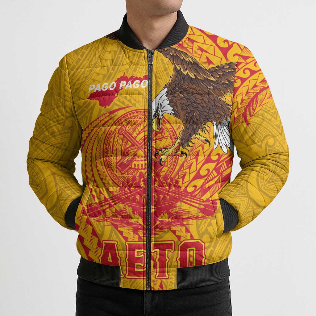 Personalized American Samoa Fautasi Race Bomber Puffer Jacket Aeto Pago Pago with Eagle Samoan Tribal Patterns LT03 - Polynesian Pride