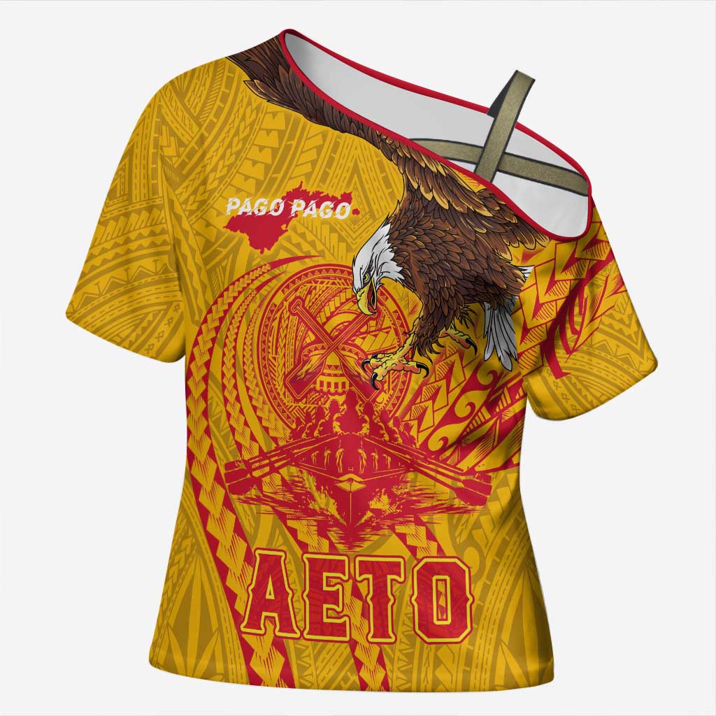Personalized American Samoa Fautasi Race Cross Shoulder Shirt Aeto Pago Pago with Eagle Samoan Tribal Patterns LT03 Female Multicolor - Polynesian Pride