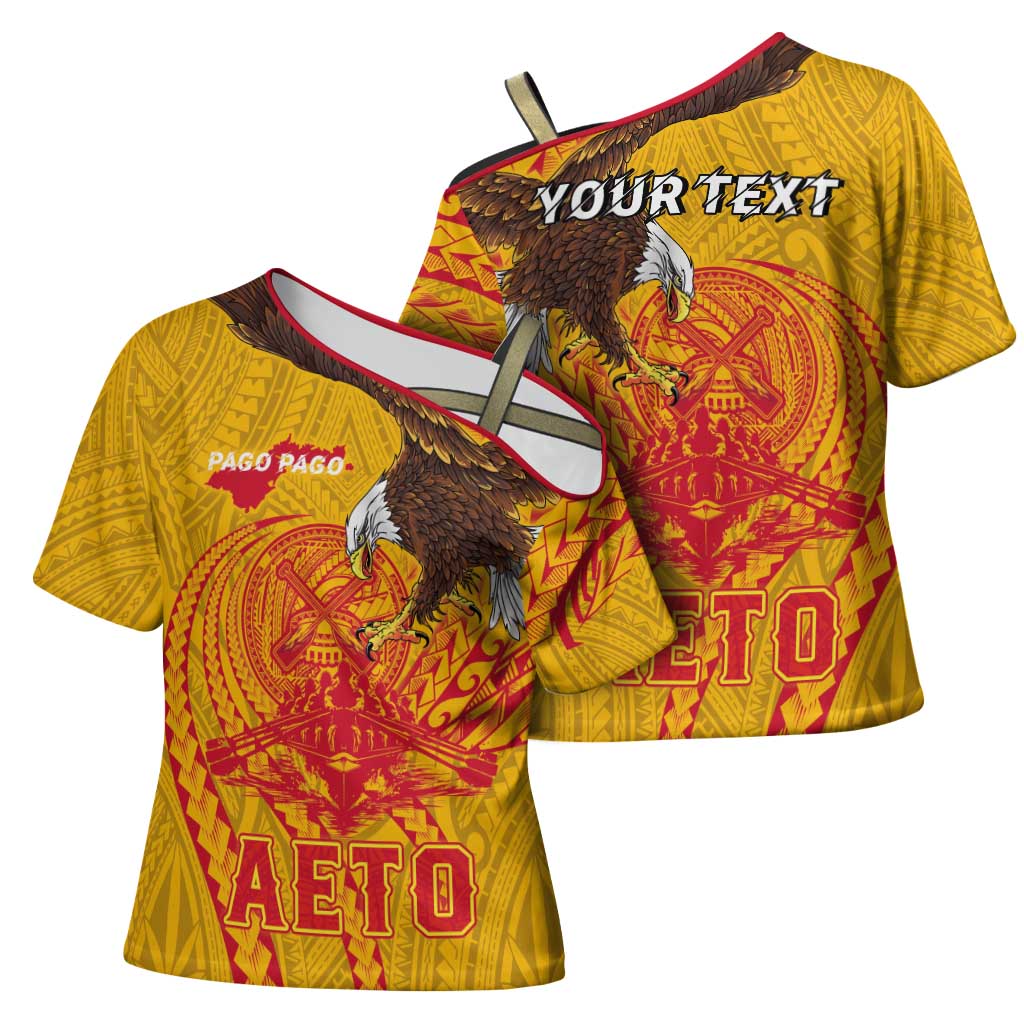 Personalized American Samoa Fautasi Race Cross Shoulder Shirt Aeto Pago Pago with Eagle Samoan Tribal Patterns LT03 - Polynesian Pride
