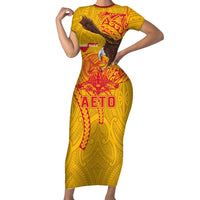 Personalized American Samoa Fautasi Race Family Matching Short Sleeve Bodycon Dress and Hawaiian Shirt Aeto Pago Pago with Eagle Samoan Tribal Patterns