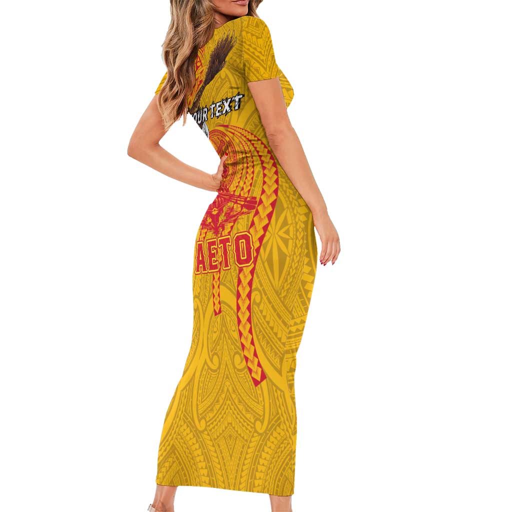 Personalized American Samoa Fautasi Race Family Matching Short Sleeve Bodycon Dress and Hawaiian Shirt Aeto Pago Pago with Eagle Samoan Tribal Patterns