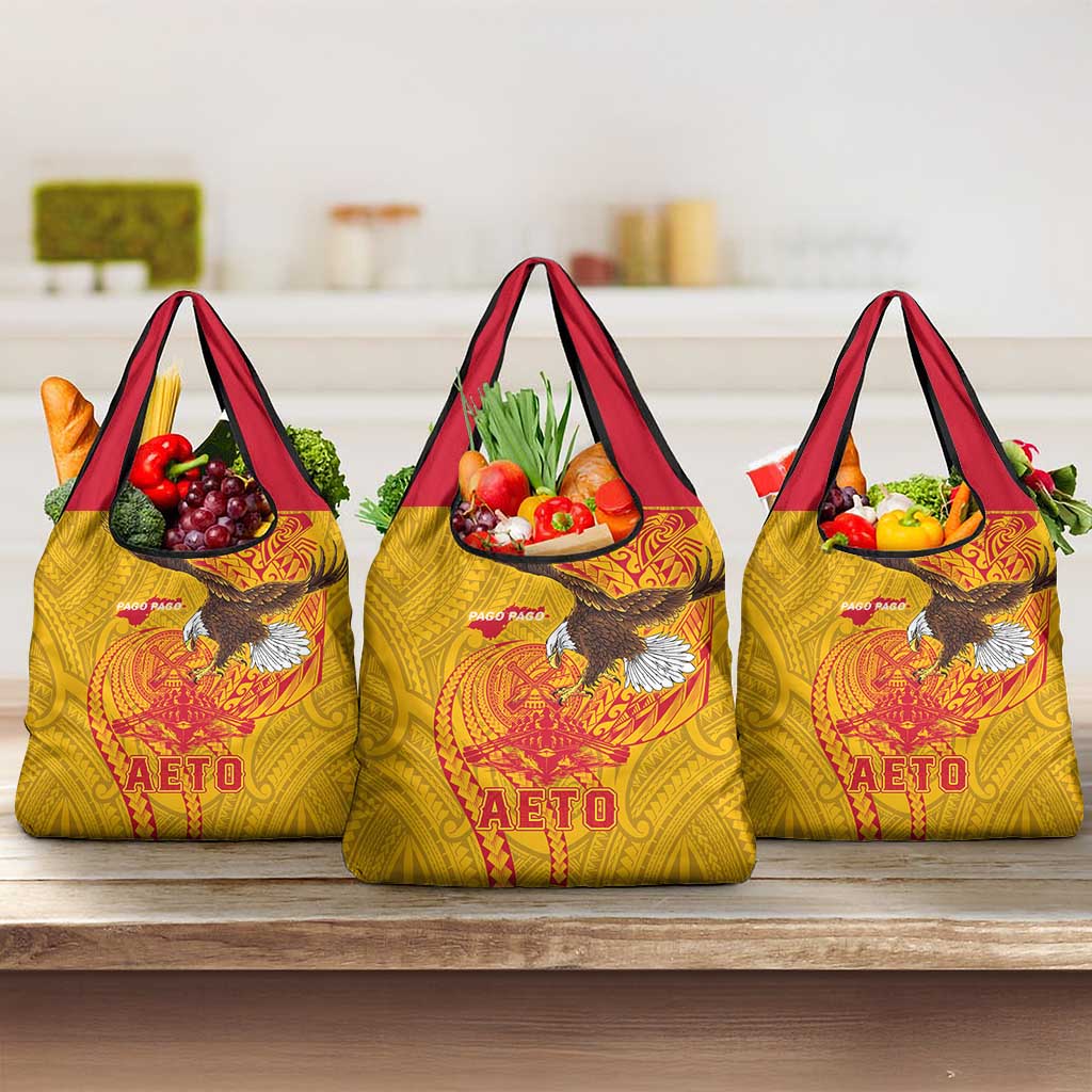 American Samoa Fautasi Race Grocery Bag Aeto Pago Pago with Eagle Samoan Tribal Patterns LT03 3-pack One Size Multicolor - Polynesian Pride