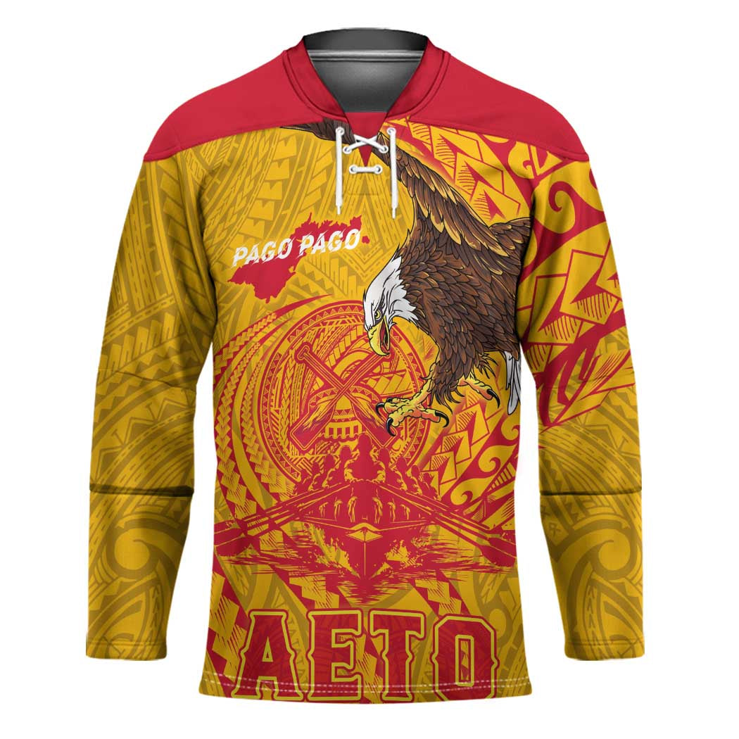 Personalized American Samoa Fautasi Race Hockey Jersey Aeto Pago Pago with Eagle Samoan Tribal Patterns LT03 Unisex Multicolor - Polynesian Pride