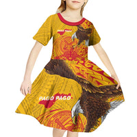 Personalized American Samoa Fautasi Race Kid Short Sleeve Dress Aeto Pago Pago with Eagle Samoan Tribal Patterns LT03 - Polynesian Pride