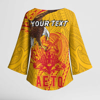Personalized American Samoa Fautasi Race Kimono Sleeve Blouse Aeto Pago Pago with Eagle Samoan Tribal Patterns
