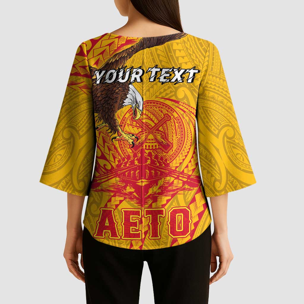 Personalized American Samoa Fautasi Race Kimono Sleeve Blouse Aeto Pago Pago with Eagle Samoan Tribal Patterns