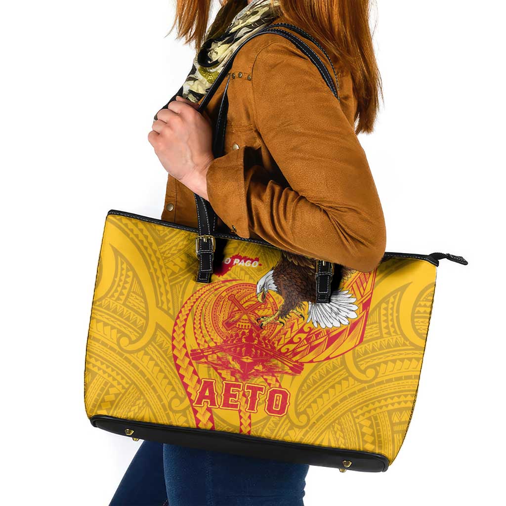 American Samoa Fautasi Race Leather Tote Bag Aeto Pago Pago with Eagle Samoan Tribal Patterns LT03 Multicolor - Polynesian Pride
