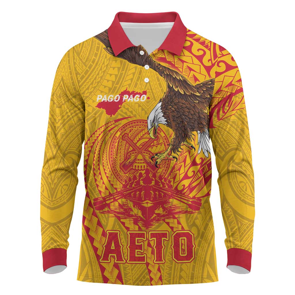 Personalized American Samoa Fautasi Race Long Sleeve Polo Shirt Aeto Pago Pago with Eagle Samoan Tribal Patterns LT03 Multicolor - Polynesian Pride