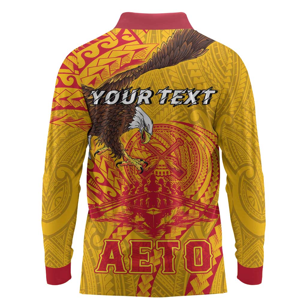Personalized American Samoa Fautasi Race Long Sleeve Polo Shirt Aeto Pago Pago with Eagle Samoan Tribal Patterns LT03 - Polynesian Pride