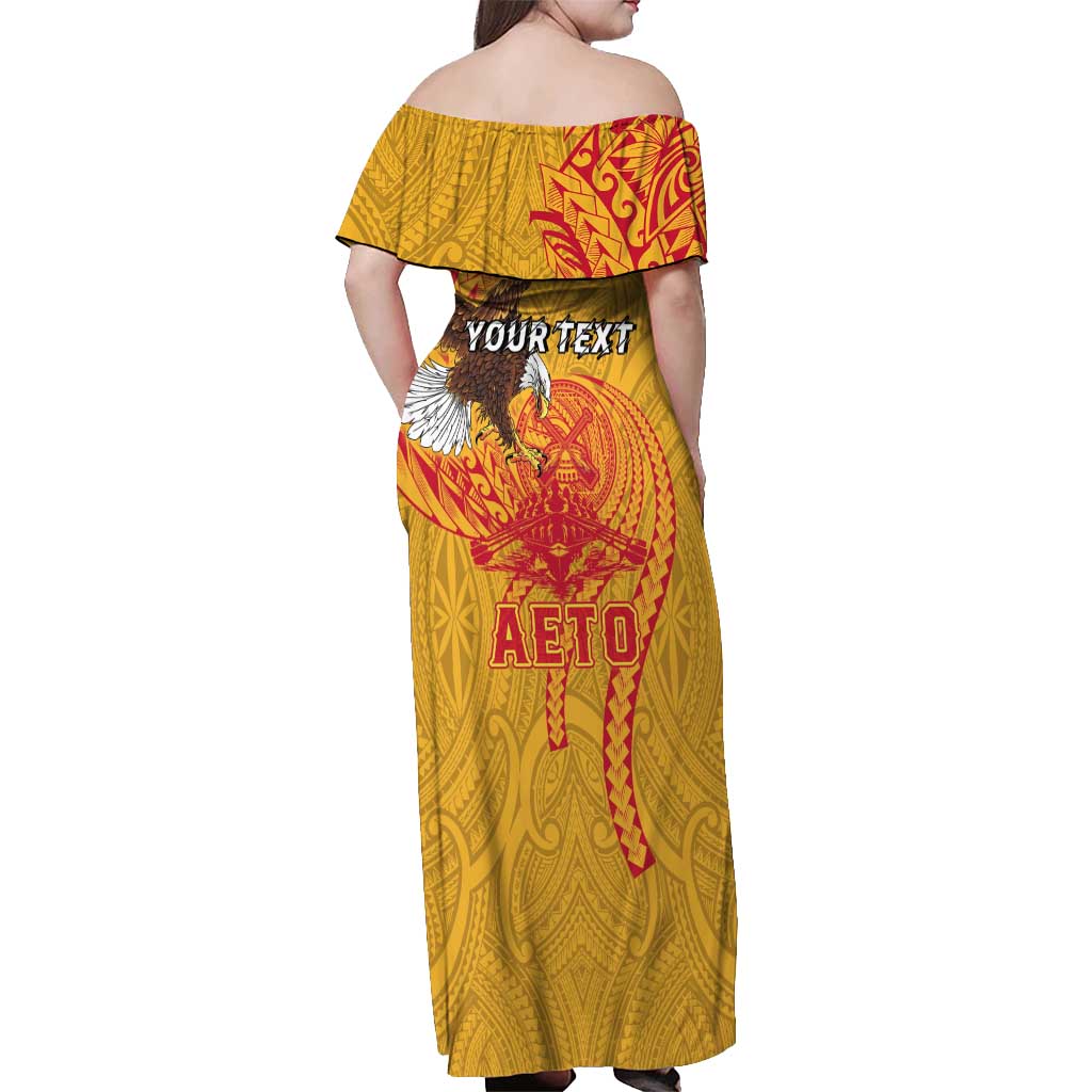 Personalized American Samoa Fautasi Race Off Shoulder Maxi Dress Aeto Pago Pago with Eagle Samoan Tribal Patterns LT03 - Polynesian Pride