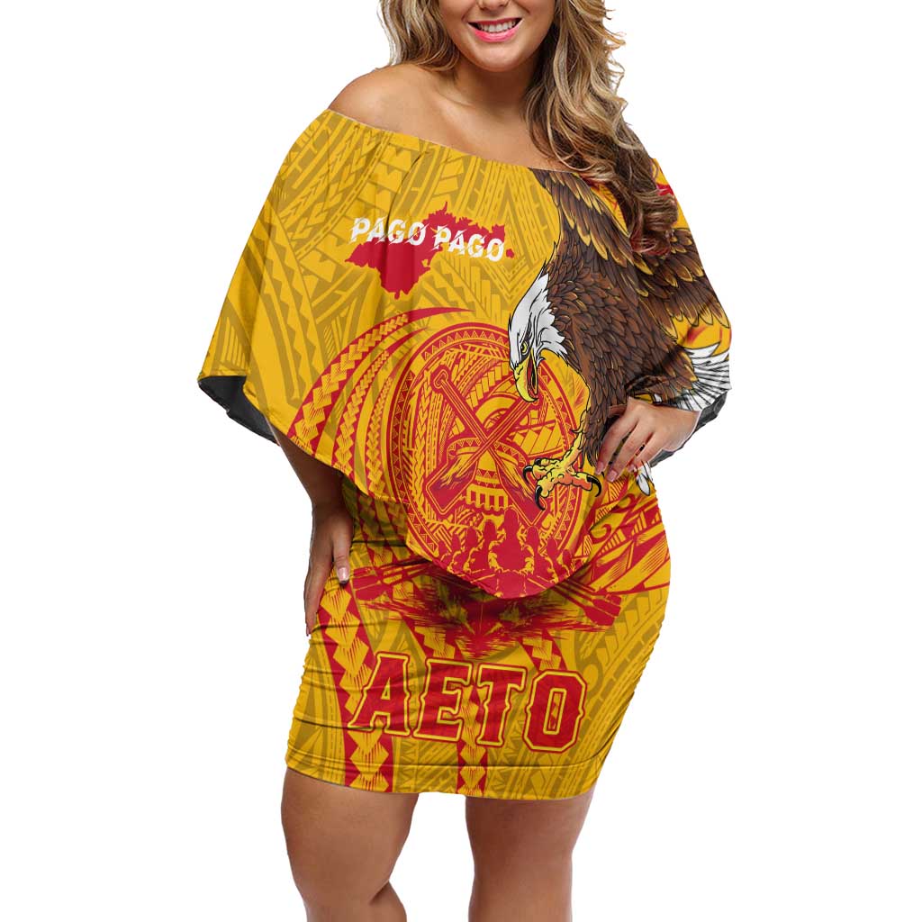 Personalized American Samoa Fautasi Race Off Shoulder Short Dress Aeto Pago Pago with Eagle Samoan Tribal Patterns LT03 Women Multicolor - Polynesian Pride