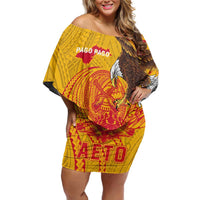 Personalized American Samoa Fautasi Race Off Shoulder Short Dress Aeto Pago Pago with Eagle Samoan Tribal Patterns LT03 Women Multicolor - Polynesian Pride
