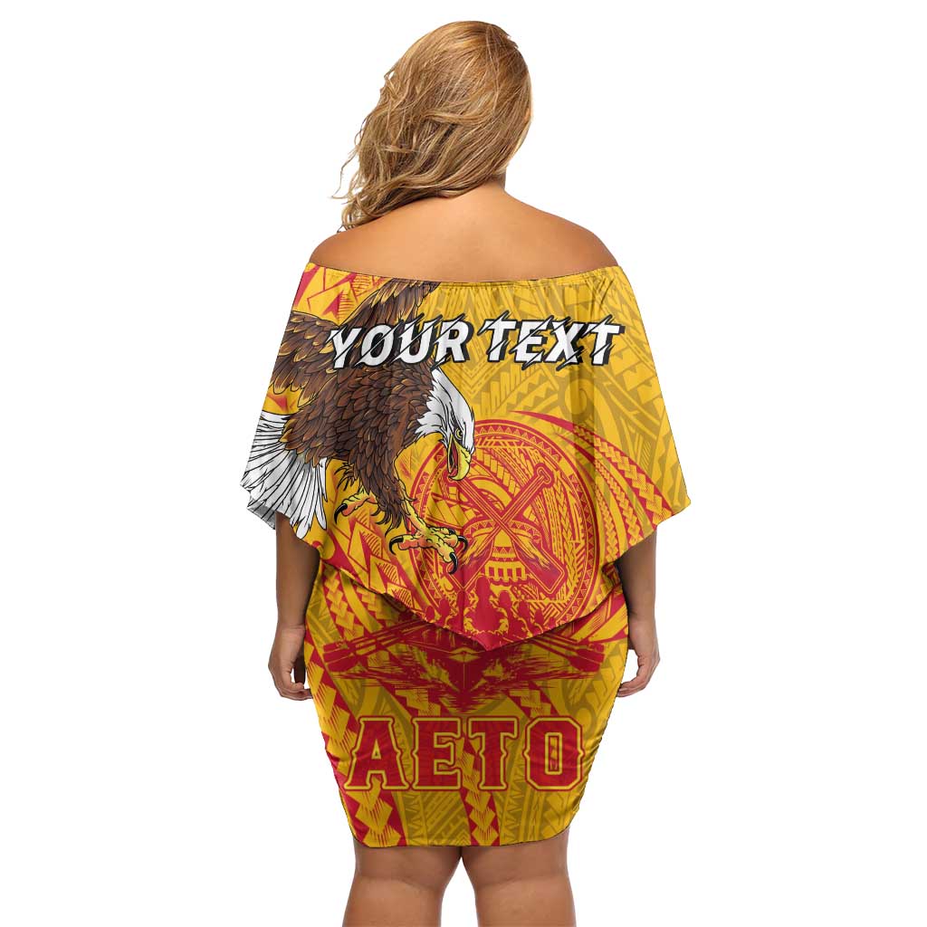 Personalized American Samoa Fautasi Race Off Shoulder Short Dress Aeto Pago Pago with Eagle Samoan Tribal Patterns LT03 - Polynesian Pride