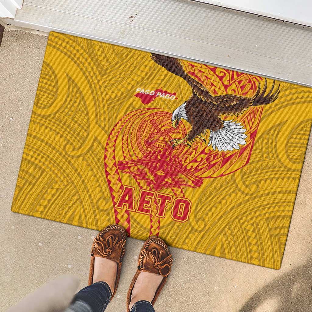 American Samoa Fautasi Race Rubber Doormat Aeto Pago Pago with Eagle Samoan Tribal Patterns LT03 - Polynesian Pride