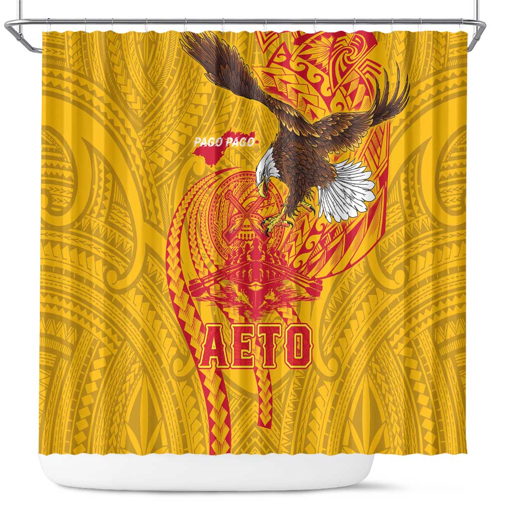 American Samoa Fautasi Race Shower Curtain Aeto Pago Pago with Eagle Samoan Tribal Patterns LT03 Multicolor - Polynesian Pride