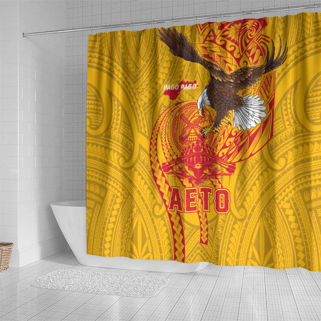 American Samoa Fautasi Race Shower Curtain Aeto Pago Pago with Eagle Samoan Tribal Patterns LT03 - Polynesian Pride