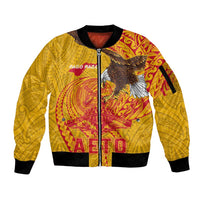 Personalized American Samoa Fautasi Race Sleeve Zip Bomber Jacket Aeto Pago Pago with Eagle Samoan Tribal Patterns