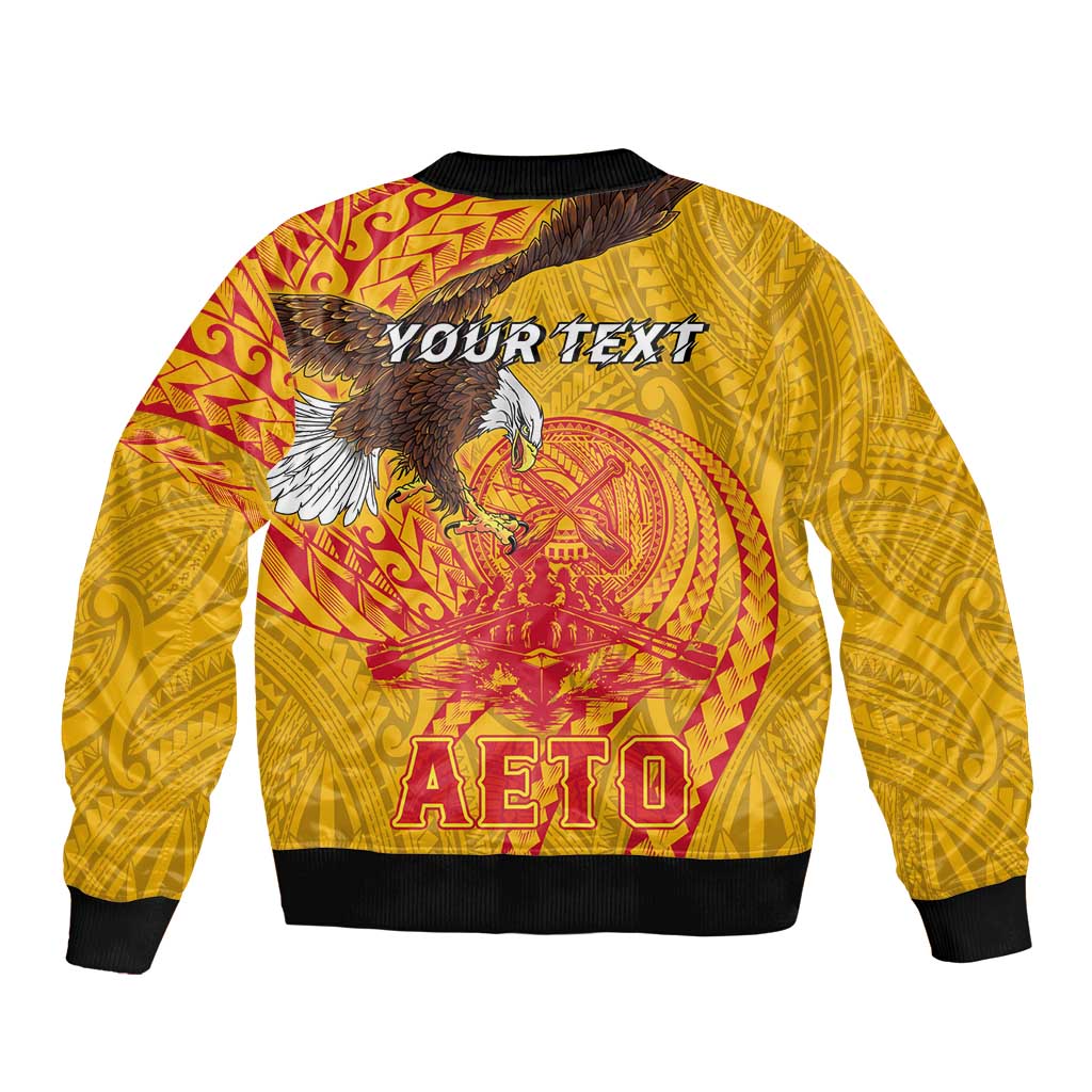 Personalized American Samoa Fautasi Race Sleeve Zip Bomber Jacket Aeto Pago Pago with Eagle Samoan Tribal Patterns