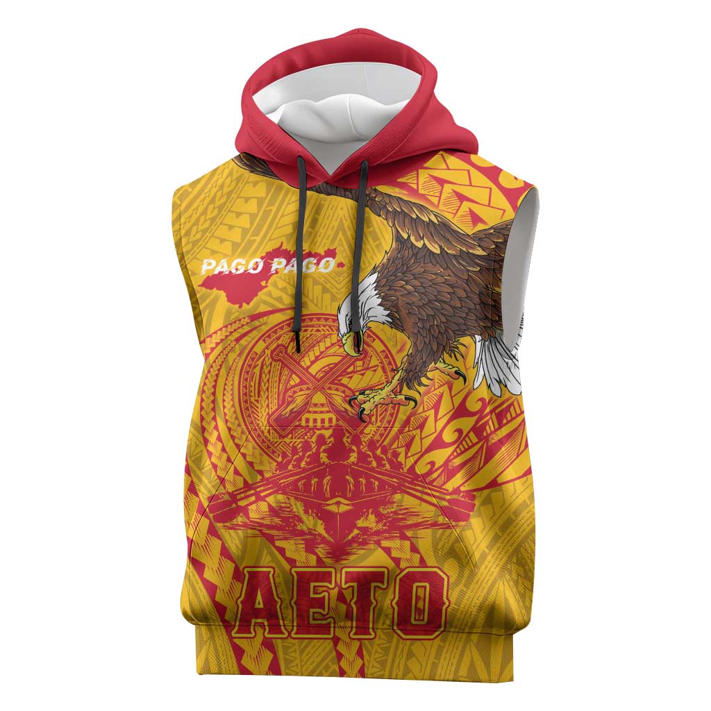Personalized American Samoa Fautasi Race Sleeveless Hoodie Aeto Pago Pago with Eagle Samoan Tribal Patterns LT03 Multicolor - Polynesian Pride